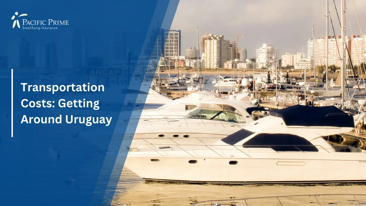 Image of Boats Docked In A Uruguay Harbor With Calm Water And Shoreline Views with text overlay of "Transportation Costs: Getting Around Uruguay"