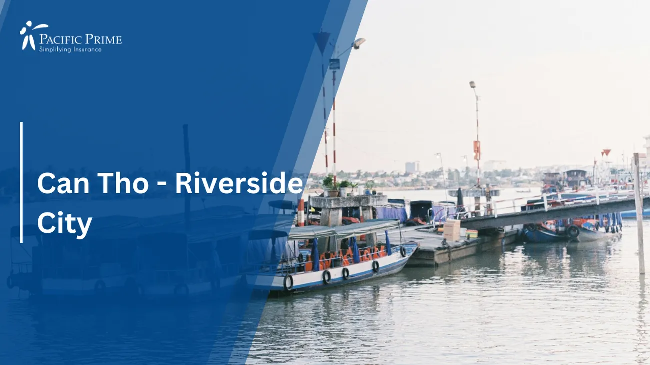 Image of Boats Drifting On Water In Cần Thơ, Vietnam with text overlay of "Can Tho - Riverside City"