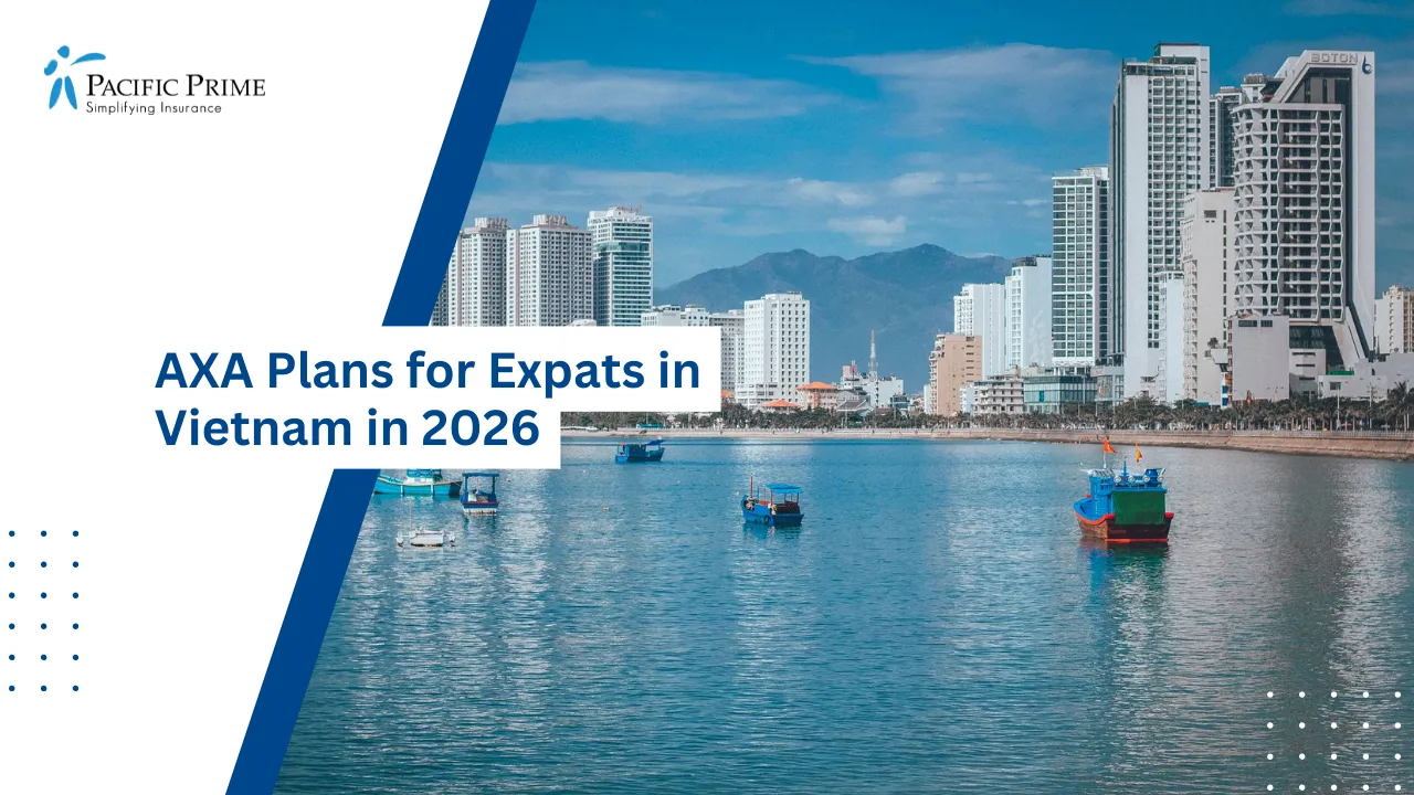 Image of Boats Glide Across Calm Waters Beside Nha Trang&rsquo;s Sunlit Skyline with text overlay of "AXA Plans for Expats in Vietnam in 2026"