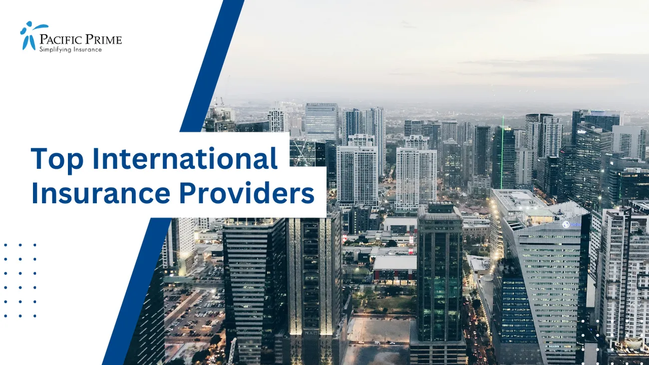 Image of Bonifacio Global City, Taguig, Metro Manila, Philippines with text overlay of "Top International Insurance Providers"