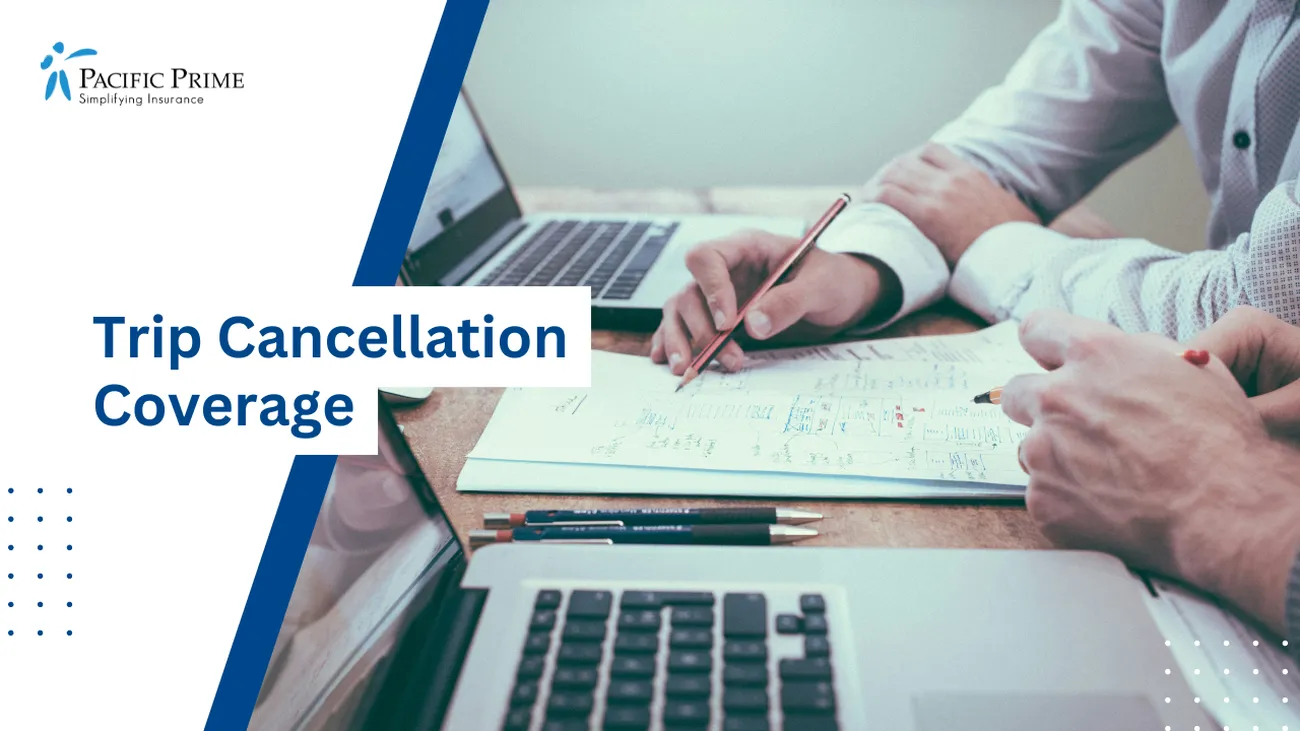 Image of Brainstorming Ideas On Paper About Trip Cancellation Coverage Details with text overlay of "Trip Cancellation Coverage"