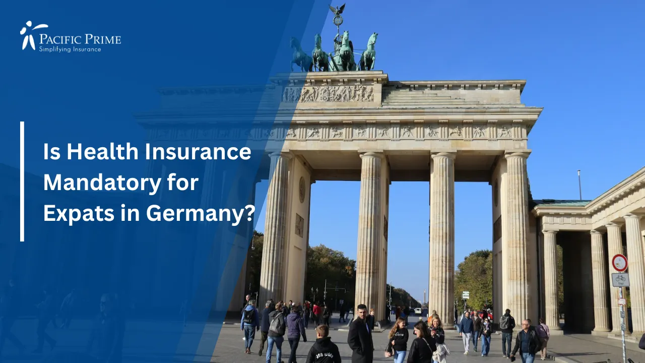 Image of Brandenburg Gate In Berlin Under A Clear Sky with text overlay of "Is Health Insurance Mandatory for Expats in Germany?"