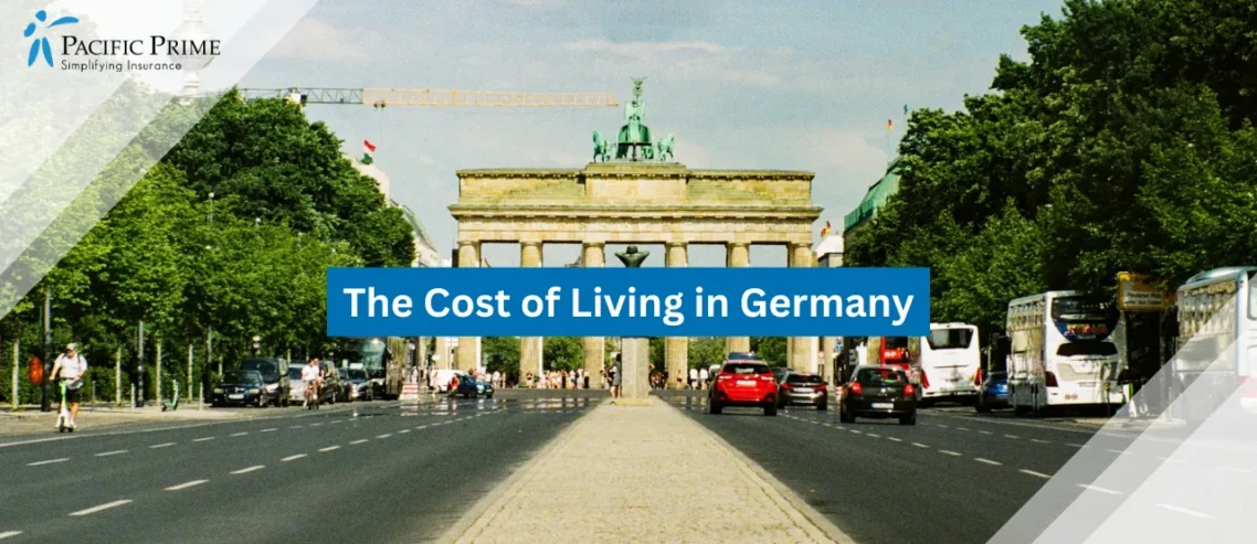 Image of Brandenburg Gate Landmark In Berlin, Germany with text overlay of "The Cost of Living in Germany"