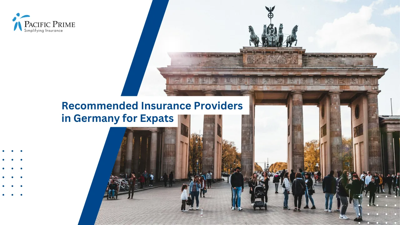 Image of Brandenburg Gate Landmark In Central Berlin, Germany with text overlay of "Recommended Insurance Providers in Germany for Expats"