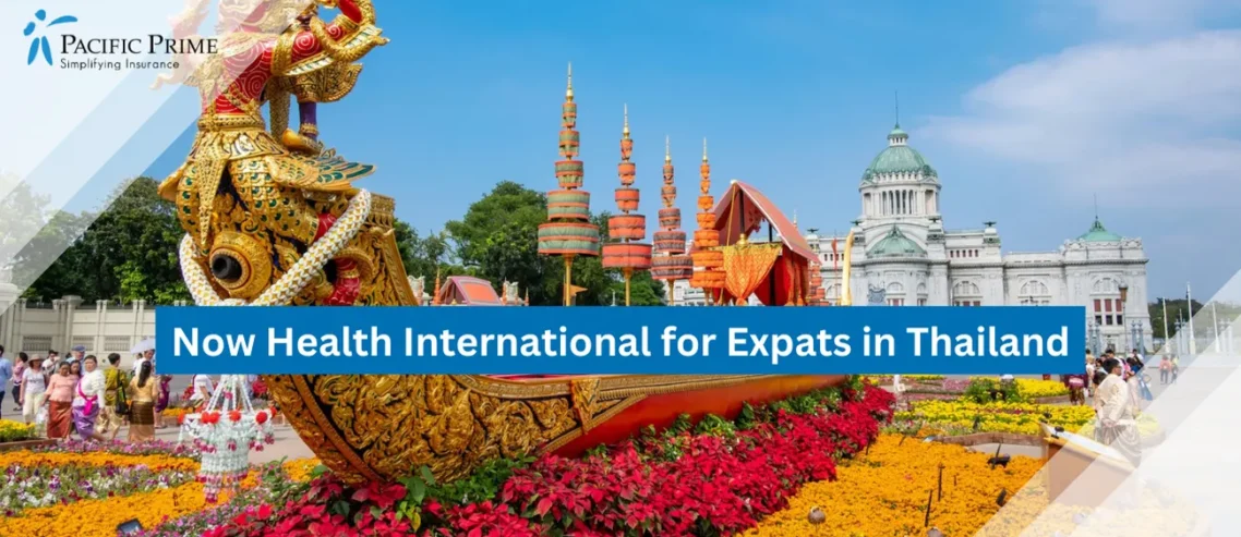 Image of Brown And Red Boat On The Water In Bangkok, Thailand with text overlay of "Now Health International for Expats in Thailand"