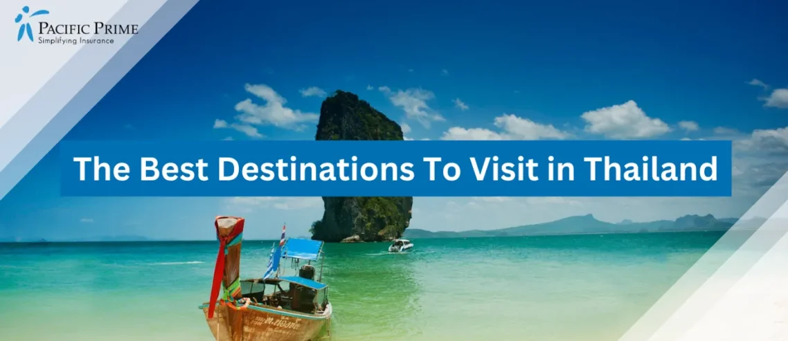 Image of Brown Rocks On Ao Nang Beach With Mountain Backdrop with text overlay of "The Best Destinations To Visit in Thailand"