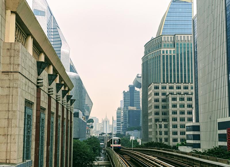 BTS Skytrain At Chidlom, Bangkok: Rainy Day With Pollution
