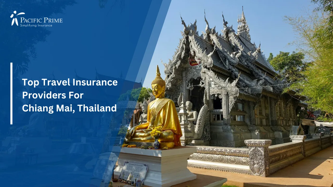 Image of Buddha Statue At Silver Temple In Chiang Mai With Shallow Focus with text overlay of "Top Travel Insurance Providers For Chiang Mai, Thailand"