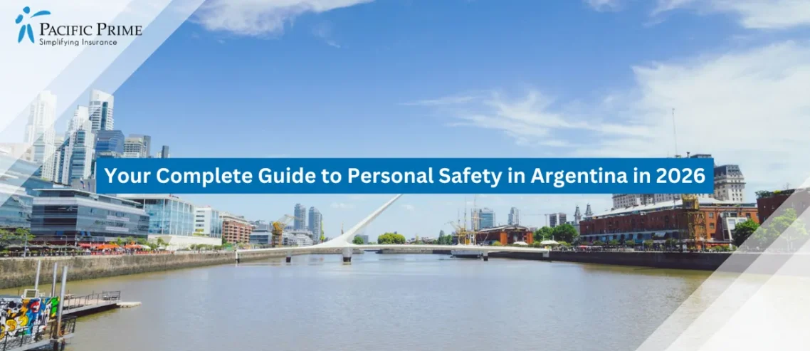 Image of Buenos Aires Waterfront Skyline With High-rise Buildings Beside Calm Water with text overlay of "Your Complete Guide to Personal Safety in Argentina in 2026"