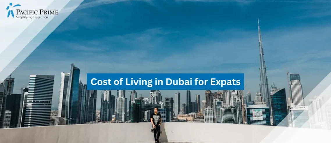 Image of Burj Khalifa Among Concrete Buildings During Daytime In Dubai with text overlay of "Cost of Living in Dubai for Expats"