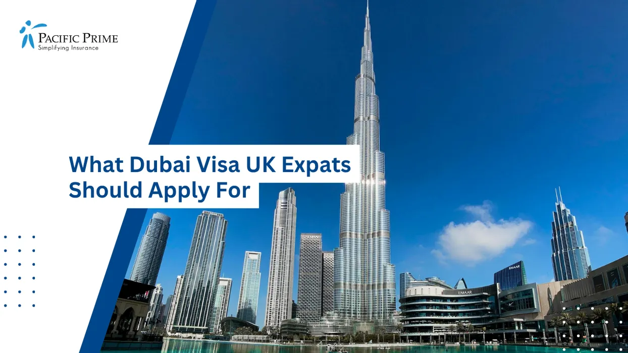 Image of Burj Khalifa Towering Over Dubai Skyline With Surrounding Cityscape View with text overlay of "What Dubai Visa UK Expats Should Apply For"
