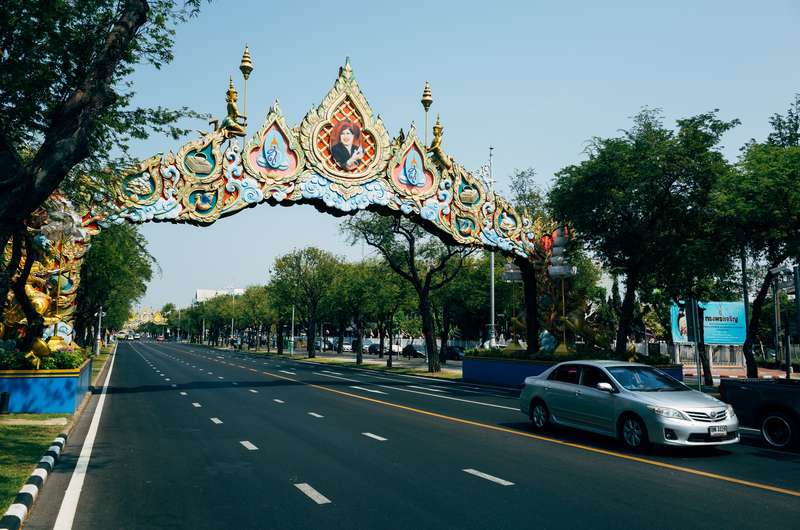 Bustling Bangkok Streets Amid Trees