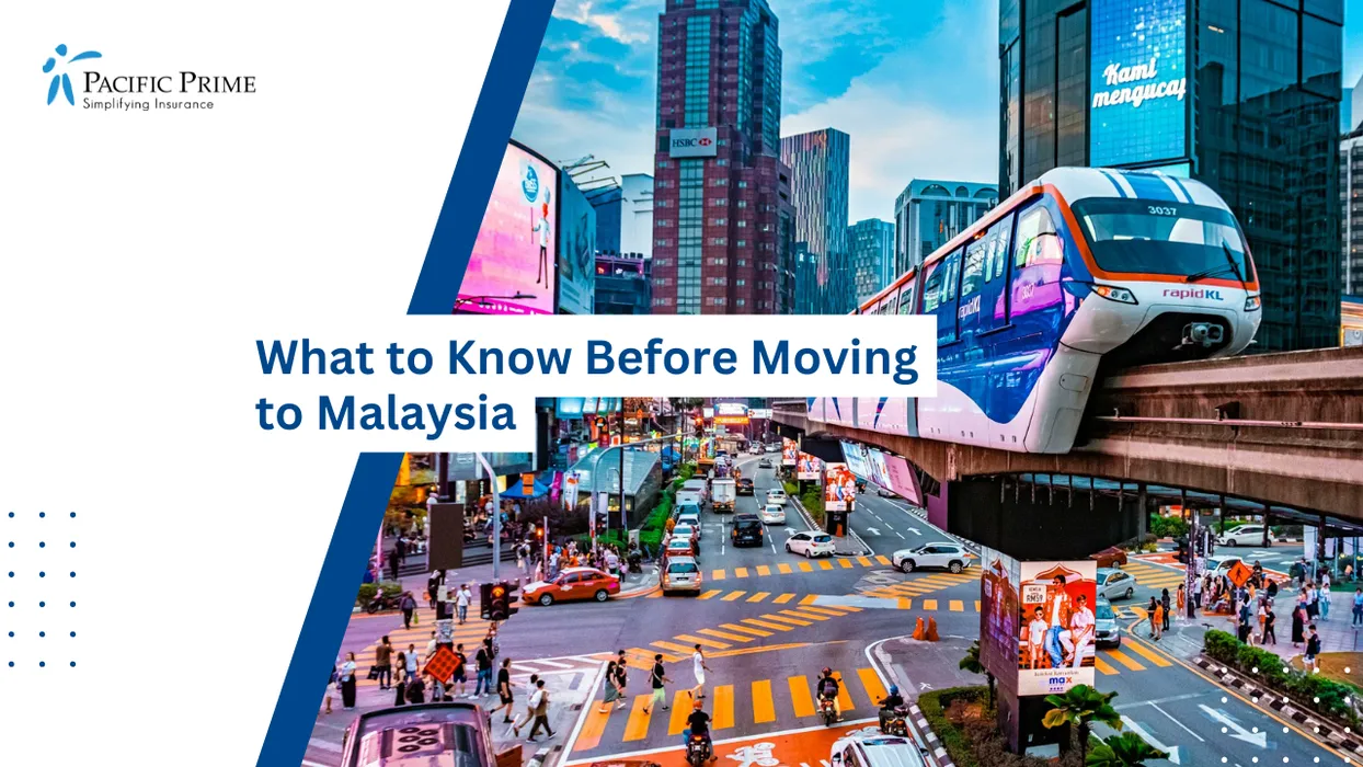 Image of Busy Bukit Bintang Avenue Lined With High-rise Towers And Traffic In Kuala Lumpur, Malaysia with text overlay of "What to Know Before Moving to Malaysia"