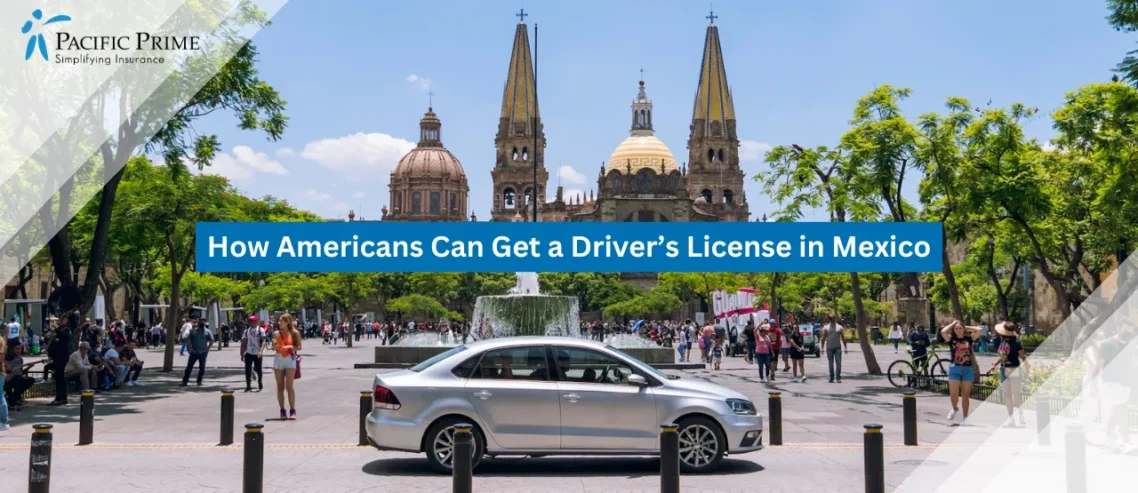 Image of Car Parked Near Historic Towers And Spires In Guadalajara, Jalisco with text overlay of "How Americans Can Get a Driver’s License in Mexico"