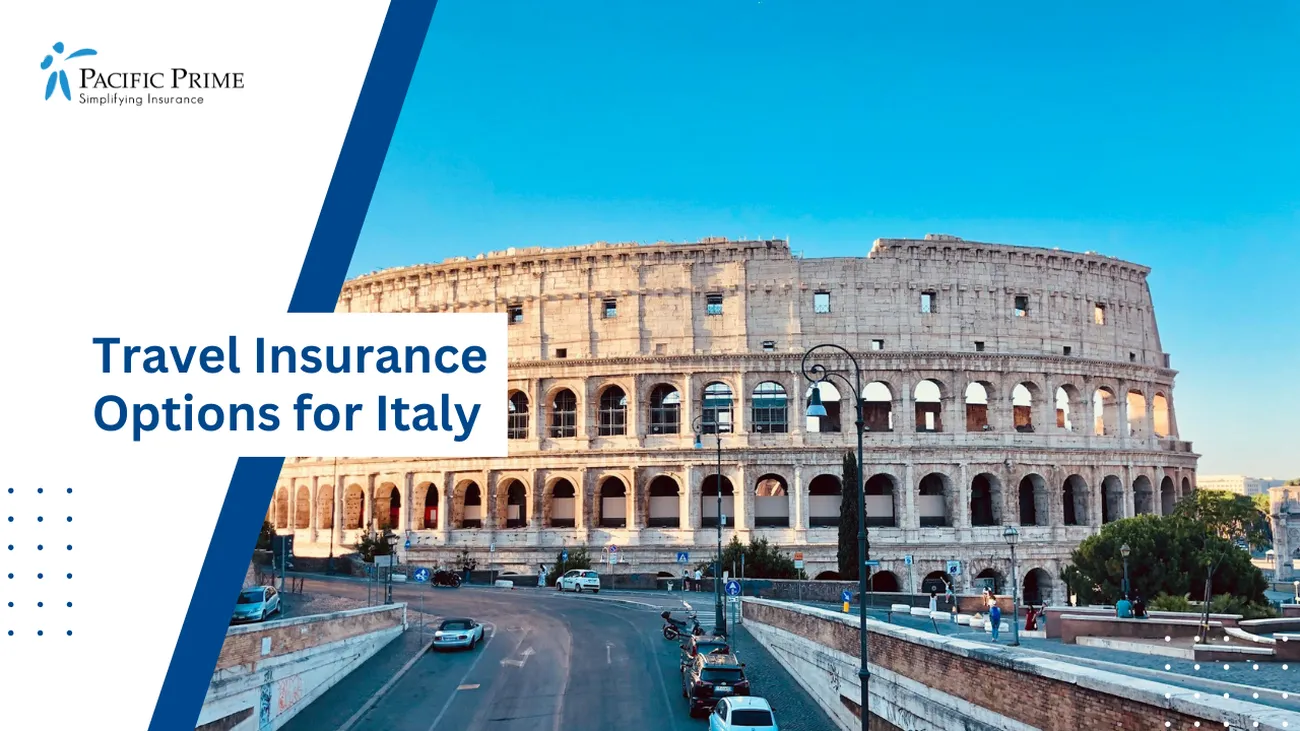 Image of Cars Parked Beside The Colosseum On A Rome Street In Daylight with text overlay of "Travel Insurance Options for Italy"