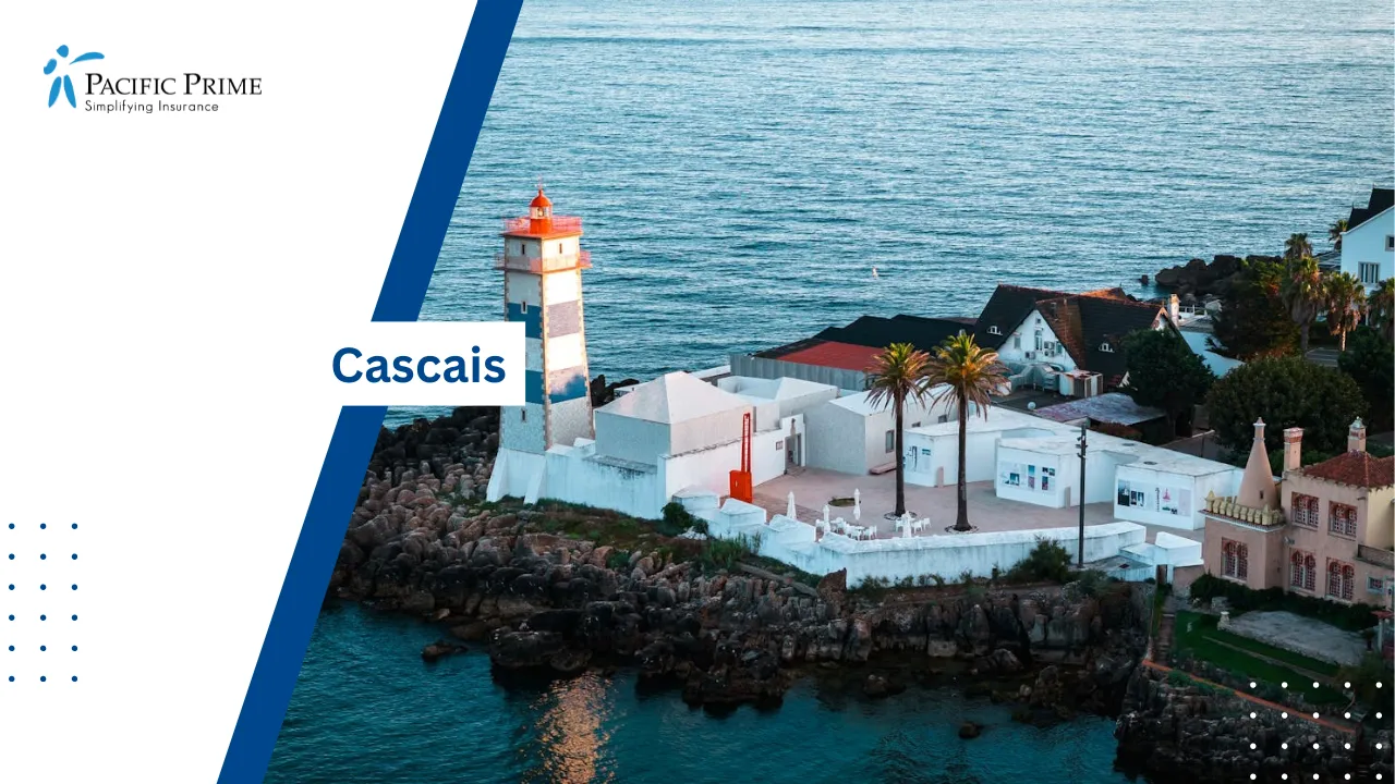 Image of Cascais Coastal Town With Seaside Buildings And Marina View with text overlay of "Cascais"