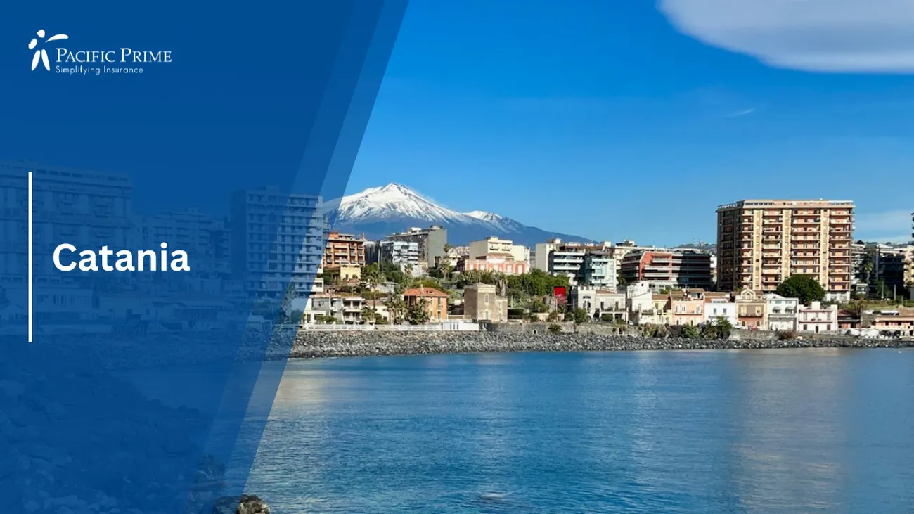 Image of Catania Waterfront With Buildings In The Background, Italy with text overlay of "Catania"
