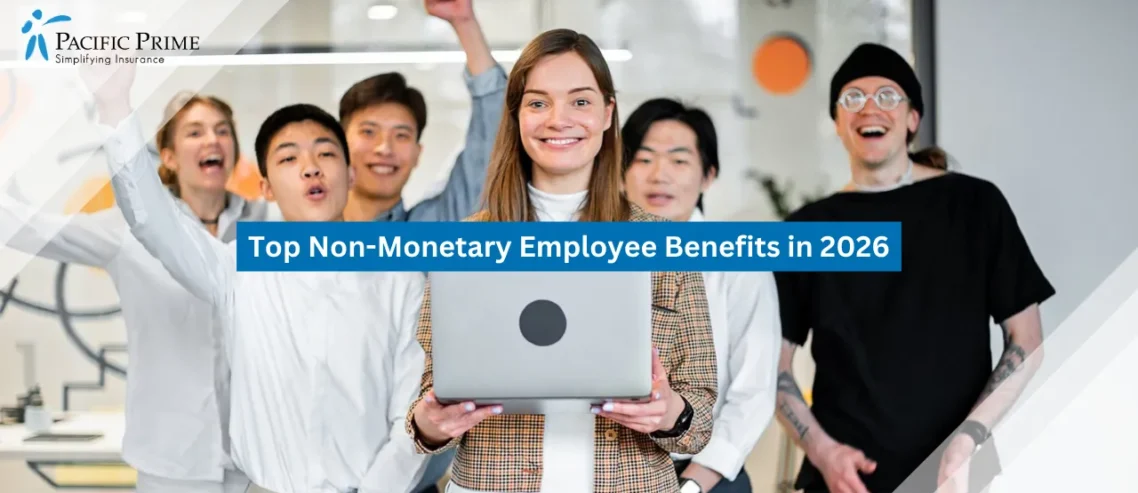 Image of Cheerful Colleagues Celebrating A Team Achievement In A Contemporary Office with text overlay of "Top Non-Monetary Employee Benefits in 2026"