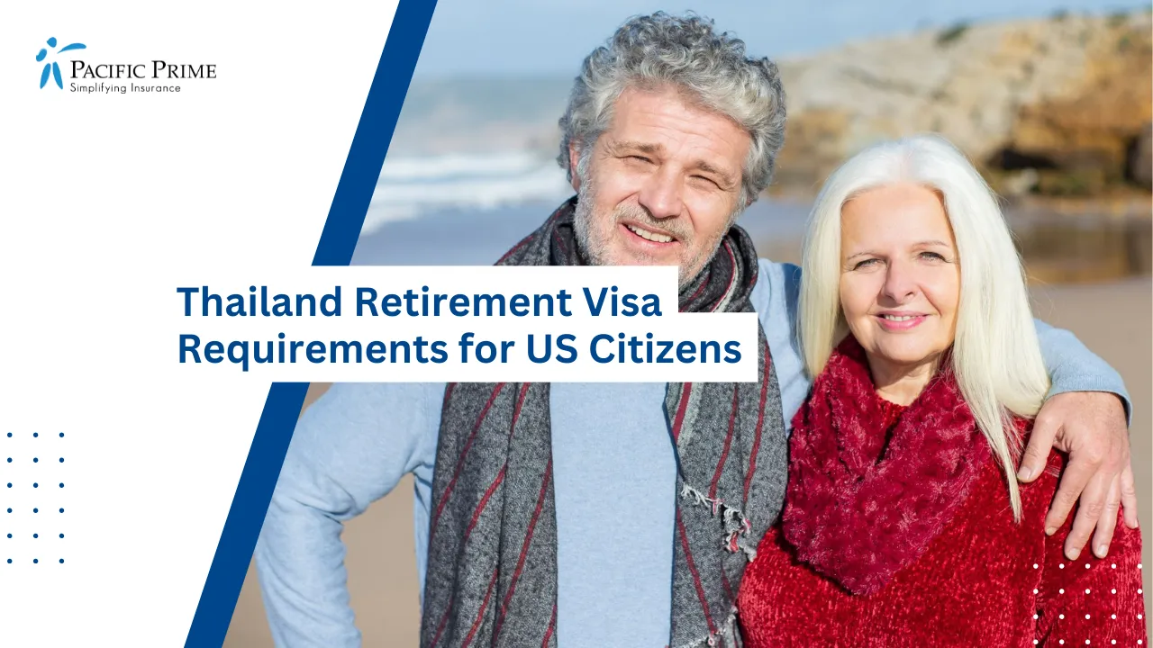 Image of Cheerful Senior Couple Sharing A Warm Moment On A Sunlit Beach with text overlay of "Thailand Retirement Visa Requirements for US Citizens"