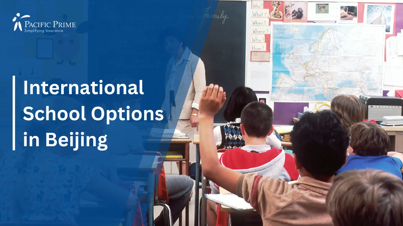 Image of Children And Teacher Discussing Family Health In A Classroom with text overlay of "International School Options in Beijing"