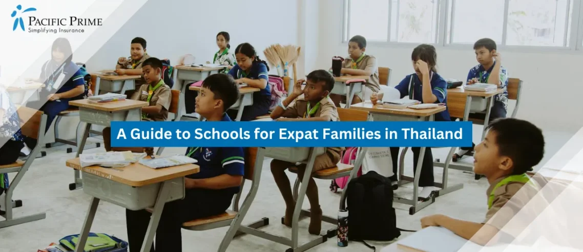 Image of Children Learning In A Classroom In Thailand with text overlay of "A Guide to Schools for Expat Families in Thailand"