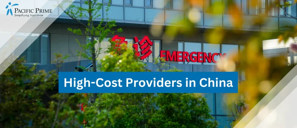 Image of Chinese Hospital With An Emergency Sign with text overlay of "High-Cost Providers in China"