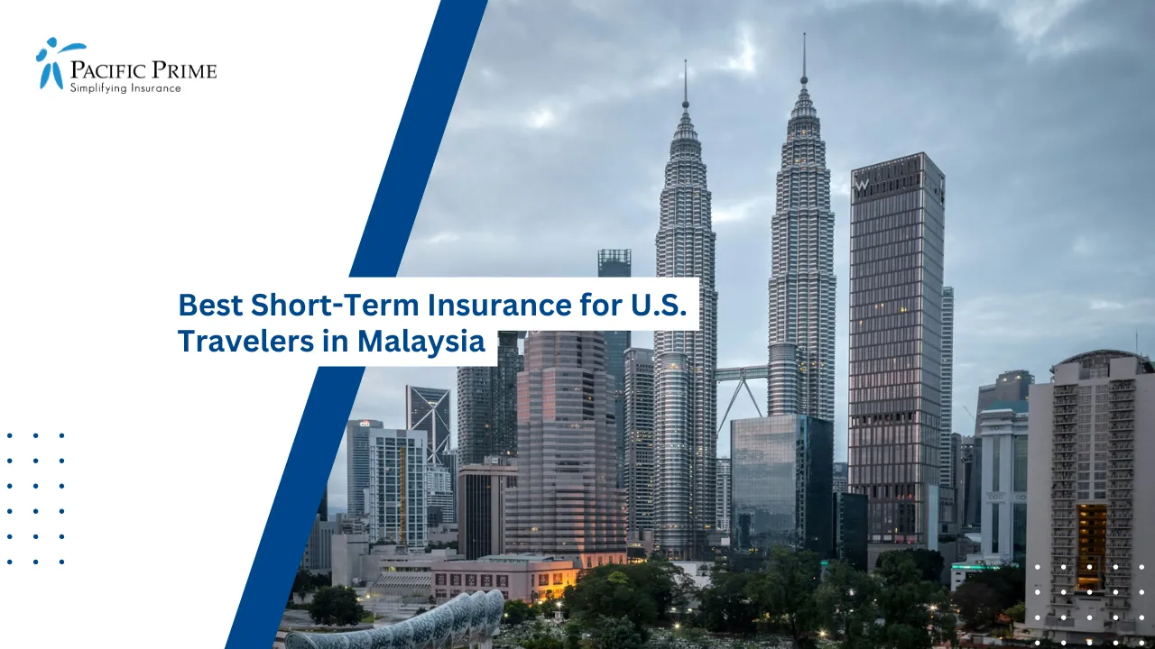 Image of City Buildings In Kampung Baru, Kuala Lumpur Under Cloudy Sky with text overlay of "Best Short-Term Insurance for U.S. Travelers in Malaysia"