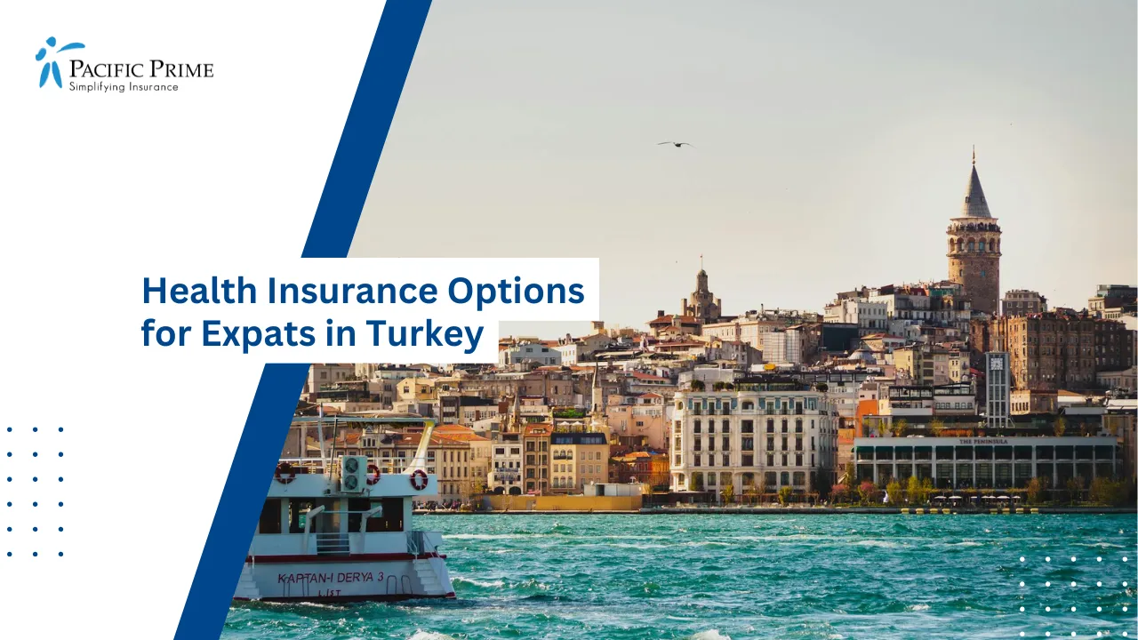 Image of City Skyline Featuring Galata Tower In Istanbul with text overlay of "Health Insurance Options for Expats in Turkey"
