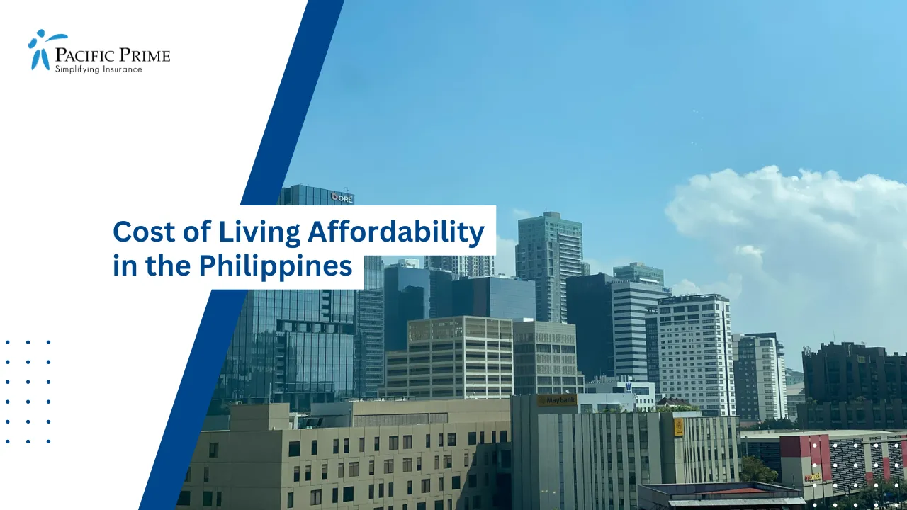 Image of City Skyline With Numerous Buildings In Taguig, Philippines with text overlay of "Cost of Living Affordability in the Philippines"