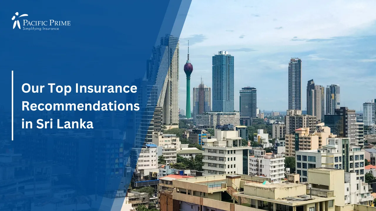 Image of City Skyline With Tall Modern Buildings In Colombo, Sri Lanka with text overlay of "Our Top Insurance Recommendations in Sri Lanka"