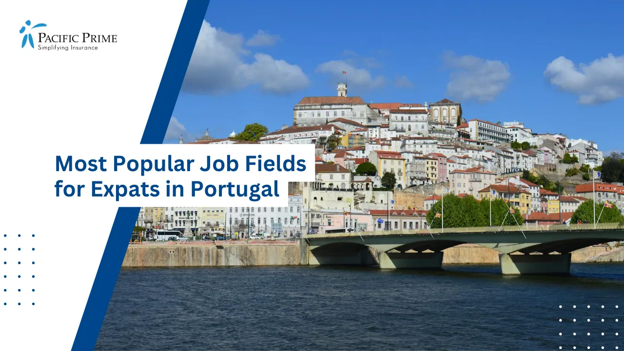 Image of Cityscape Of Coimbra With Buildings Under A Clear Blue Sky with text overlay of "Most Popular Job Fields for Expats in Portugal"