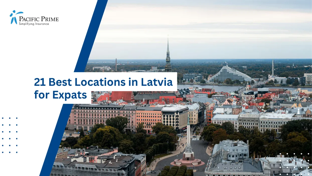 Image of Cityscape Of Riga Seen From A High-rise Vantage Point Overlooking Urban Skyline with text overlay of "21 Best Locations in Latvia for Expats"