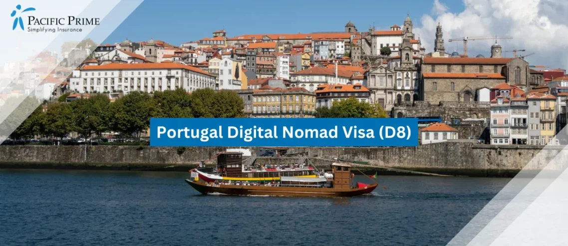 Image of Cityscape View Of Porto With Historic Buildings And Riverside Scenery with text overlay of "Portugal Digital Nomad Visa (D8)"