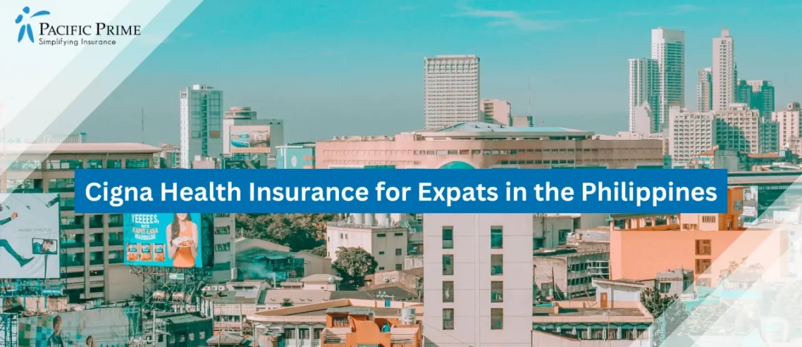 Image of Cityscape View Of Recto Avenue With Buildings Under A Clear Blue Sky with text overlay of "Cigna Health Insurance for Expats in the Philippines"