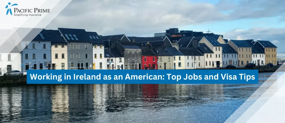 Image of Claddagh Village In Galway At Sunset Over Calm Water with text overlay of "Working in Ireland as an American: Top Jobs and Visa Tips"