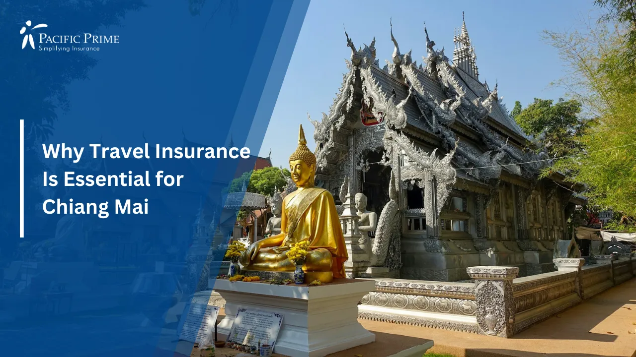 Image of Close-up Of Gautama Buddha Statue At Silver Temple, Chiang Mai with text overlay of "Why Travel Insurance Is Essential for Chiang Mai"