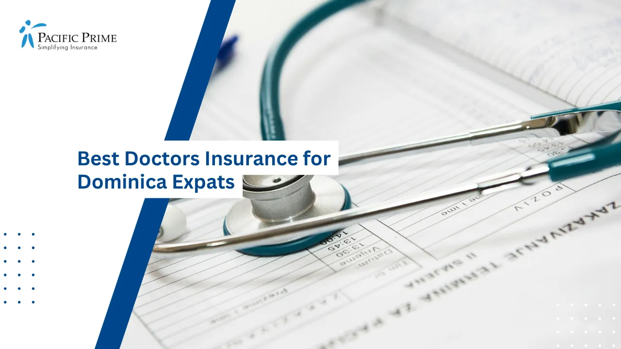 Image of Close-up View Of A Stethoscope On A Surface with text overlay of "Best Doctors Insurance for Dominica Expats"