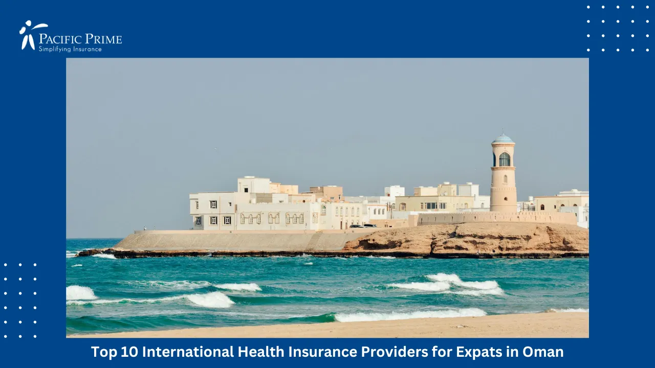 Image of Coastal View Of Sur Lighthouse With Sea And Shoreline In Oman with text overlay of "Top 10 International Health Insurance Providers for Expats in Oman"