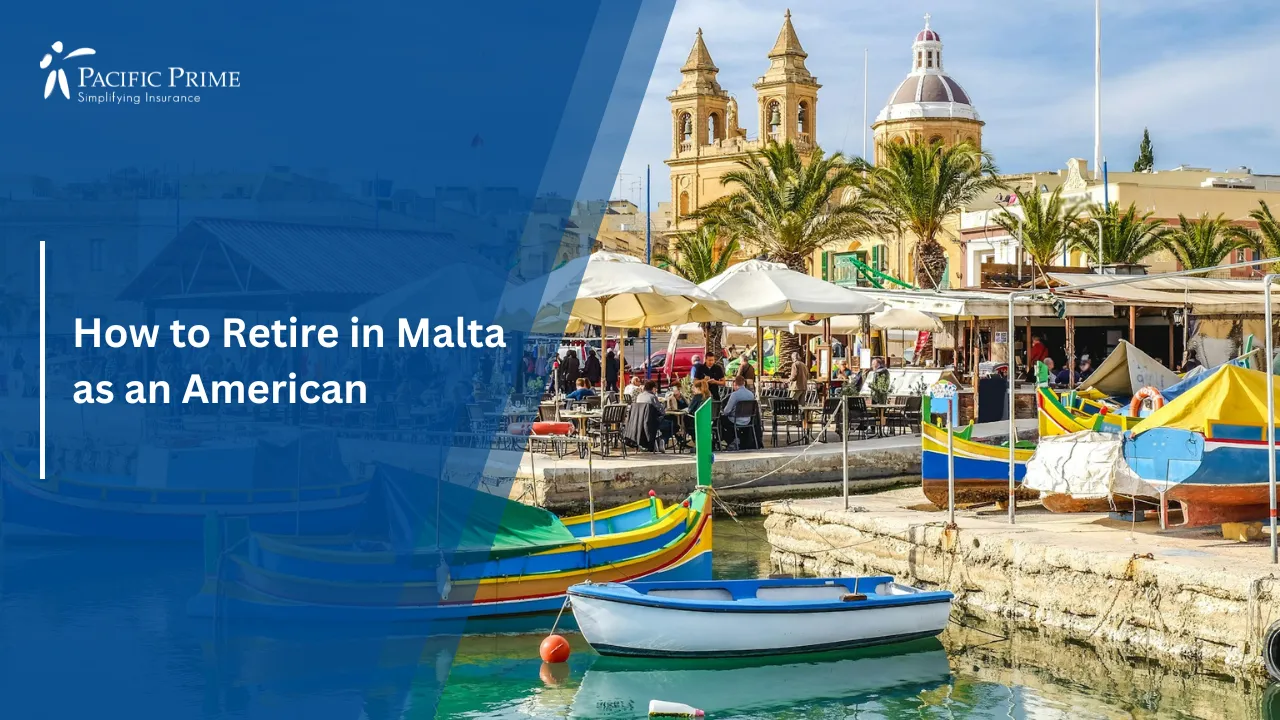 Image of Colorful Fishing Boats In Marsaxlokk Harbor Beside Traditional Waterfront Buildings with text overlay of "How to Retire in Malta as an American"