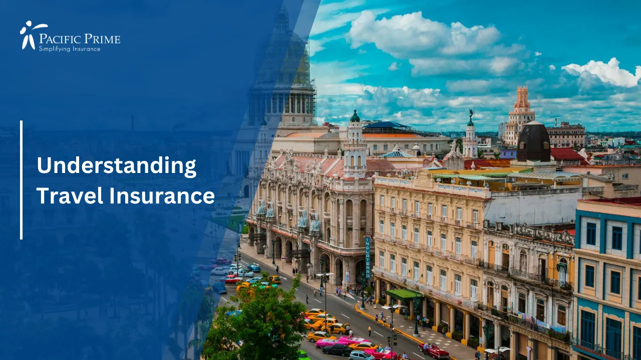 Image of Colorful Street With Classic Cars And The National Capitol Building In Havana with text overlay of "Understanding Travel Insurance"