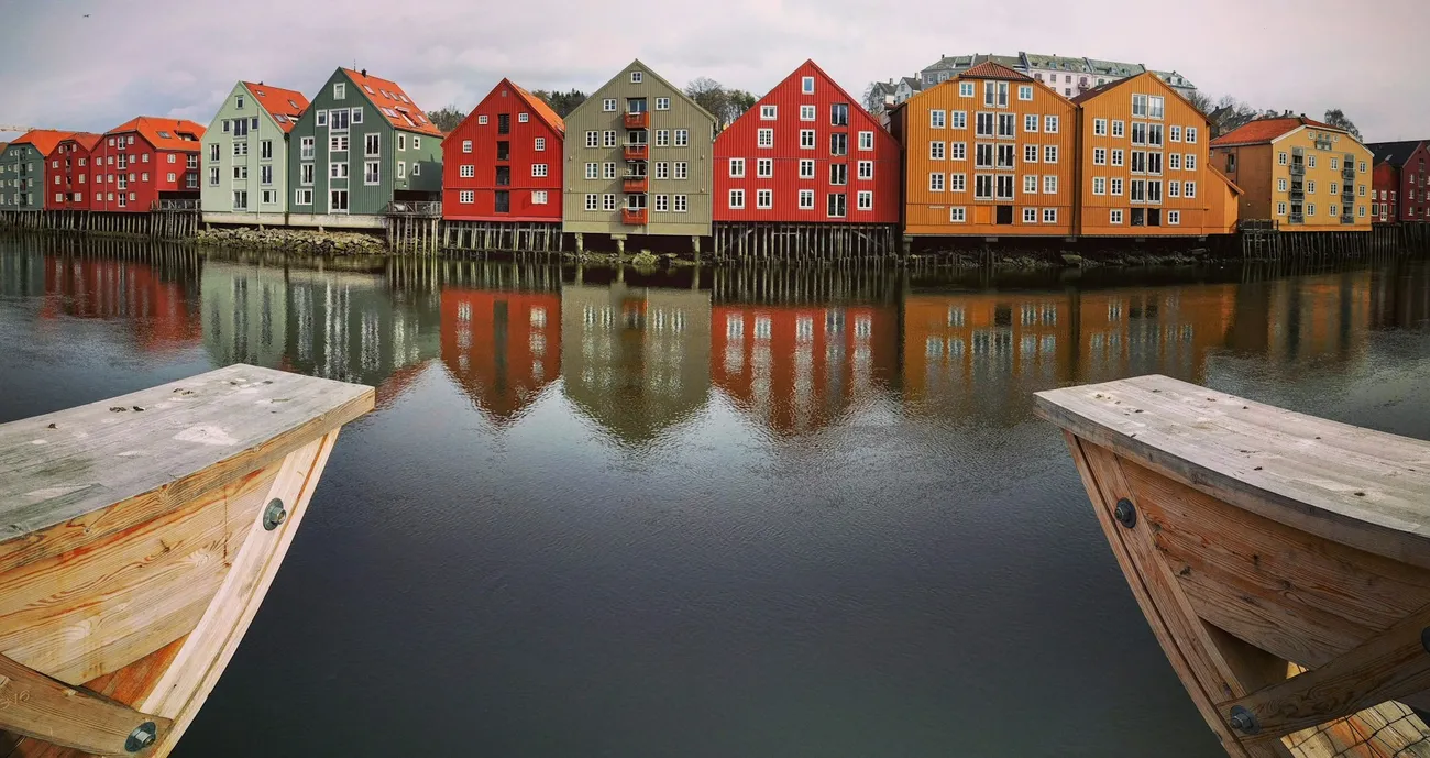 Colorful Village Beside Water In Trondheim, Norway