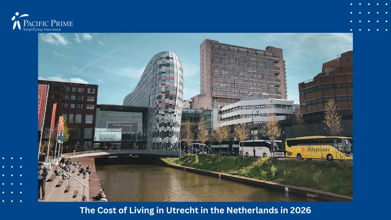 Image of Contemporary Urban Skyline Showcasing Utrecht’s Innovative Architecture with text overlay of "The Cost of Living in Utrecht in the Netherlands in 2026"