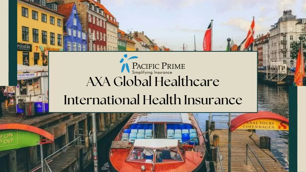 Image of Copenhagens Nyhavn Canal Tour In Denmark with text overlay of "AXA Global Healthcare International Health Insurance"