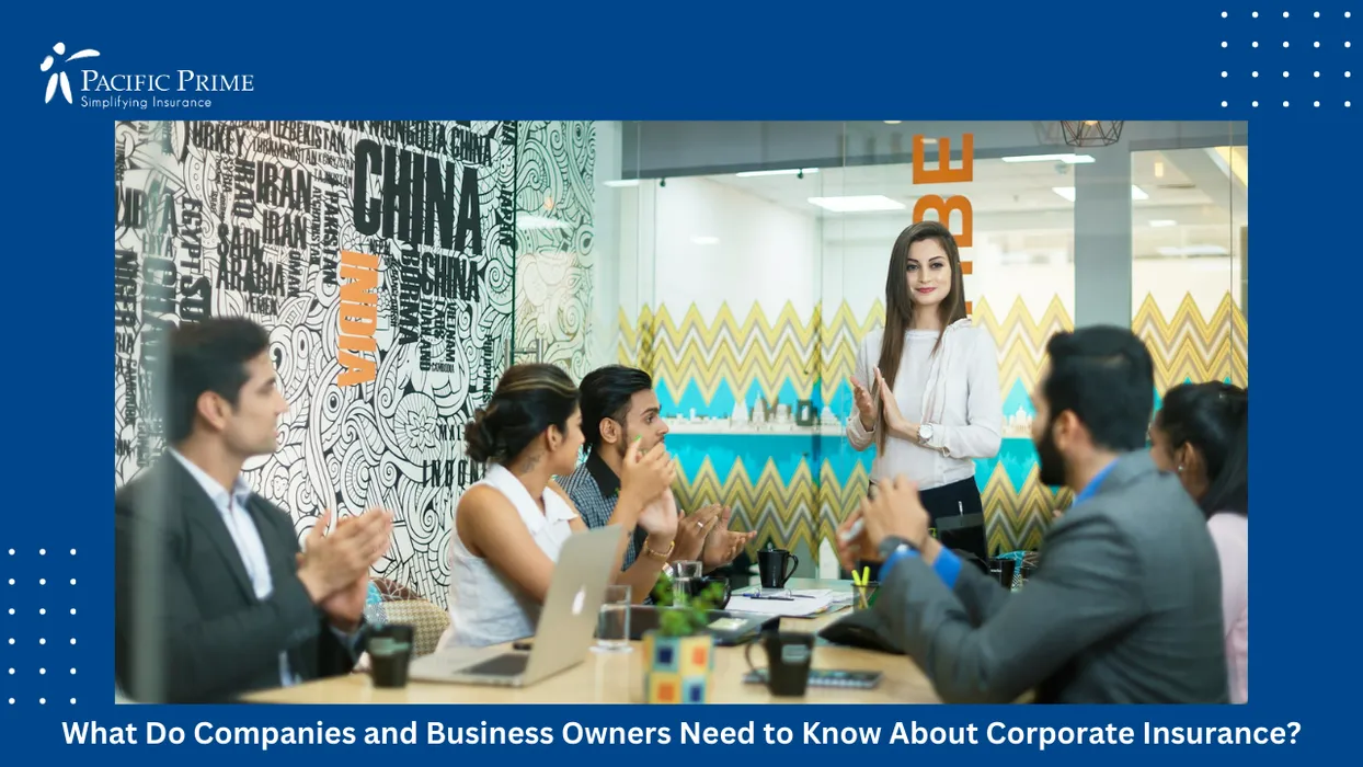 Image of Corporate Staff Collaborating During An Internal Strategy Meeting In A Modern Office with text overlay of "What Do Companies and Business Owners Need to Know About Corporate Insurance?"