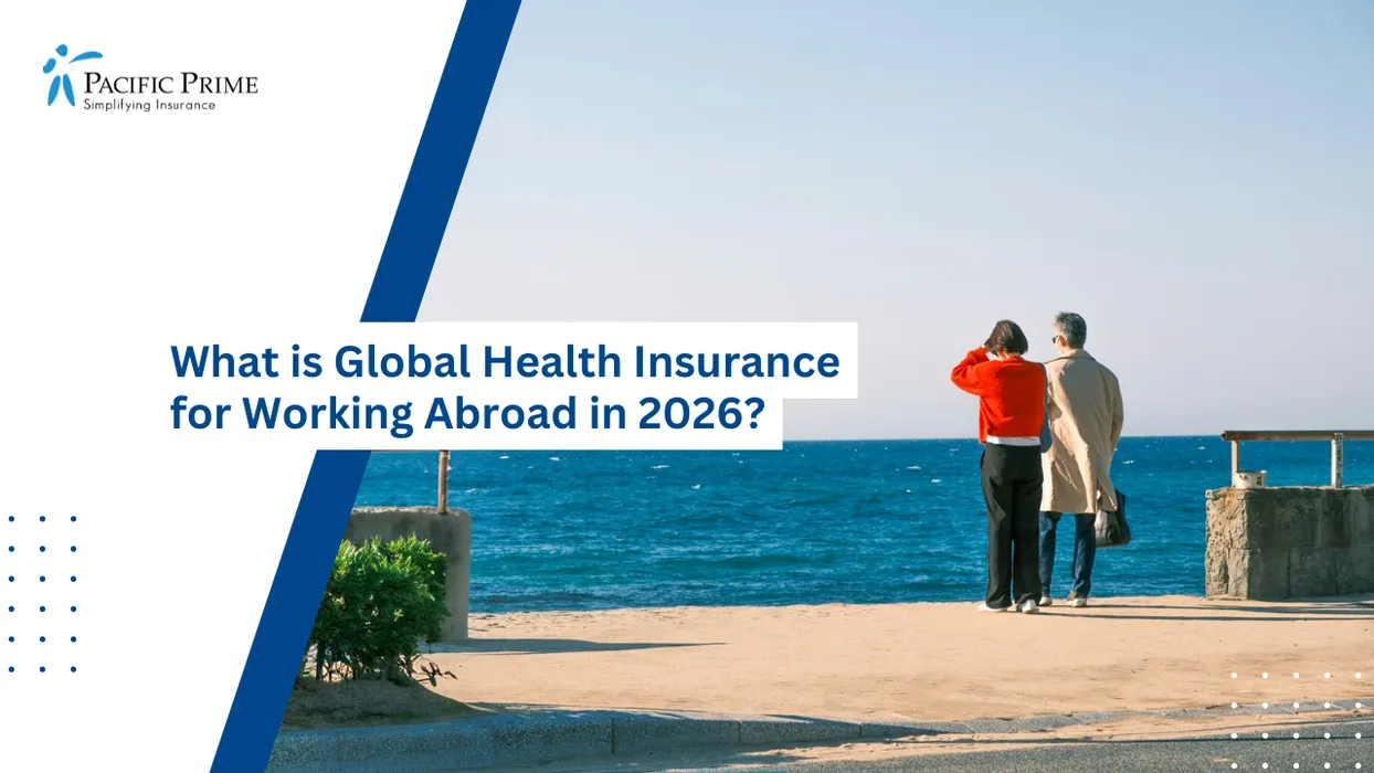 Image of Couple Admiring Tranquil Sea View From A Quiet Coastal Overlook with text overlay of "What is Global Health Insurance for Working Abroad in 2026?"