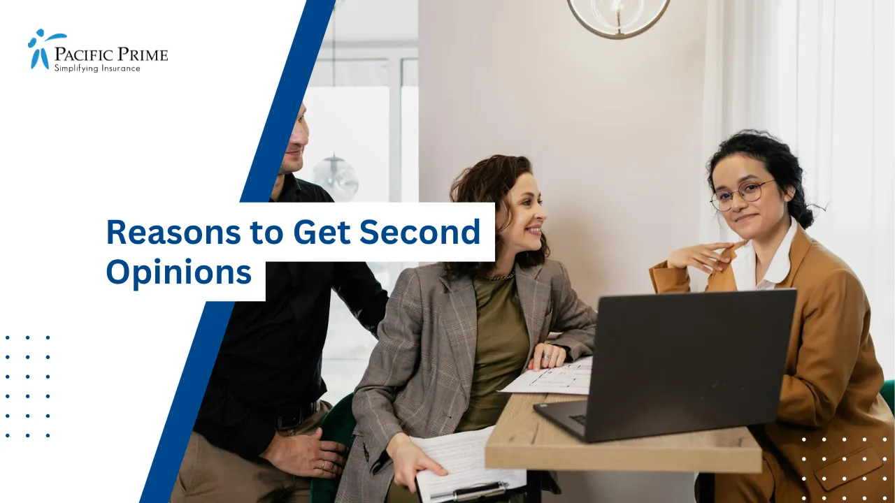 Image of Couple Sitting At A Table Discussing Plans With An Insurance Advisor with text overlay of "Reasons to Get Second Opinions"