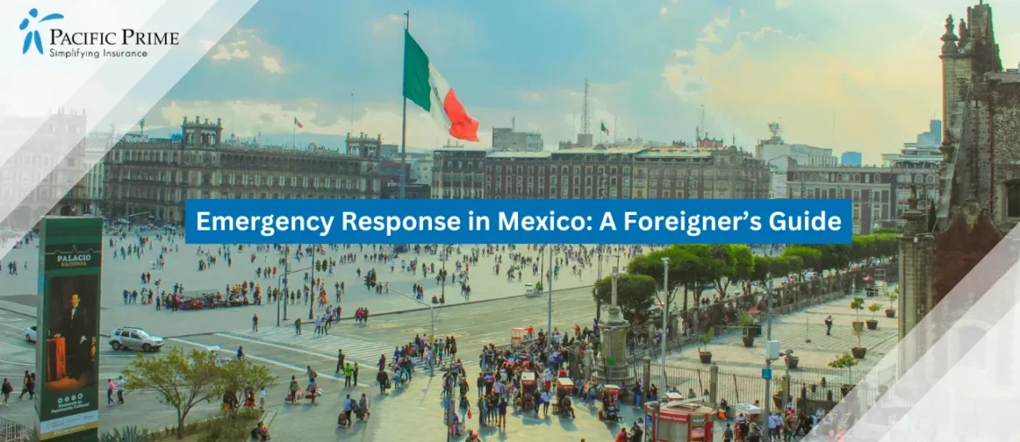 Image of Crowds Walking Through Zócalo In Mexico City with text overlay of "Emergency Response in Mexico: A Foreigner’s Guide"