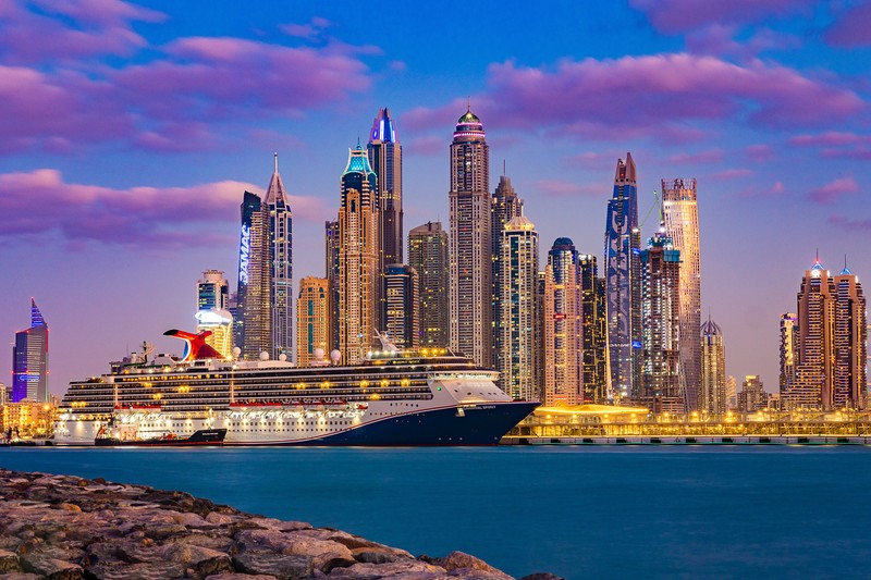 Cruise Ship at Dubai Marina Skyline - Visitor Health Insurance
