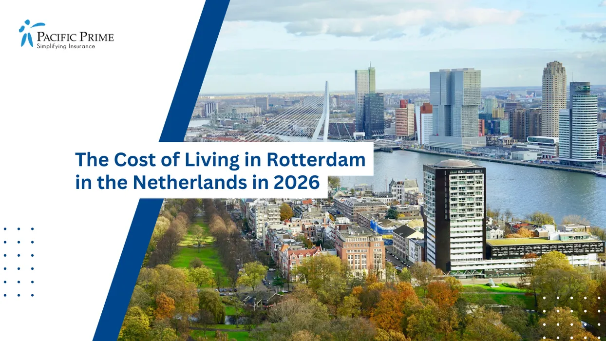Image of Daytime Aerial Of Rotterdam’s Dense Urban Skyline And Architectural Grid with text overlay of "The Cost of Living in Rotterdam in the Netherlands in 2026"