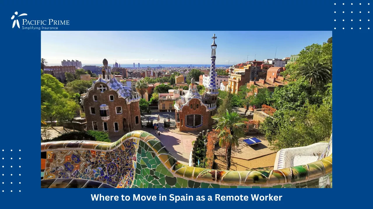 Image of Daytime Aerial View Of City Buildings In Barcelona, Spain with text overlay of "Where to Move in Spain as a Remote Worker"